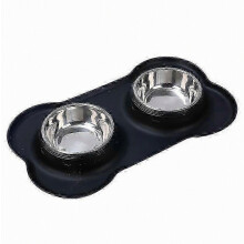 Gamelle pour chien et chat avec tapis antidérapant double en acier inoxydable et silicone anti-débordement, compatible avec les animaux