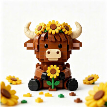 Juego de bloques de construcción de vaca de las Tierras Altas, adorable modelo 3D de vaca escocesa, juguete de construcción creativo pa