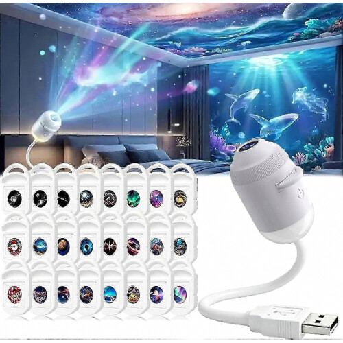 HD Smart Dynamic 5D Holographic Night Light Projector, Plug and Play HD 2-in-1