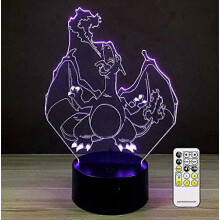 Wekity 3D optická ilúzia Charizard nočné svetlo hračkárske lampa, diaľkové ovládanie, stmievateľné, napájané z batérie alebo USB, 7 far