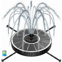 Aurinkokäyttöinen suihkulähde 2000 mAh akulla ja pyörivillä tankoilla, toimii varjossa, 3-tasoinen säädettävä vedenkorkeus, 7 suutinta,