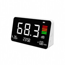 Decibelmeter, digitale geluidsniveaumeter 30-130 dB, LED-display, desktop geluids-, tijd-, temperatuur- en vochtigheidsmeter