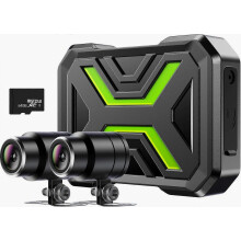 Cámara de salpicadero para motocicleta delantera y trasera, cámara de salpicadero dual 1080p para motocicleta con tarjeta SD de 64 GB,