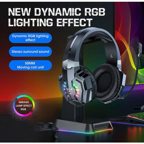 Cuffie da gioco ONIKUMA B15 tri-mode Bluetooth, 2.4G e cablate per e-sport con illuminazione RGB e microfono HD. 2