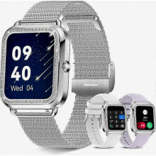 Luxe diamanten armband smartwatch voor dames, waterdicht, sportief, hartslagmeter, stappenteller, slaapmonitor.