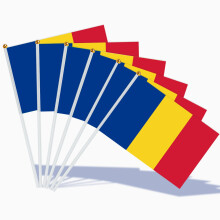 AhfuLife 15pcs Romania Flags on Sticks for Party Decorations, 14 x 21cm Hand Hel