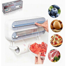 Dispensador de film transparente 3 en 1 con cortador, soporte para papel de aluminio de doble capa para almacenamiento y organización e
