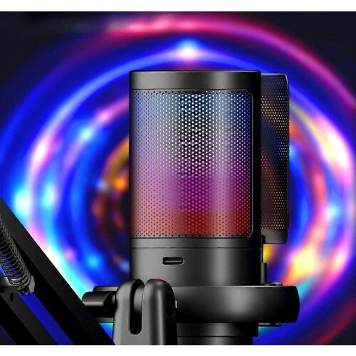Microfono da gaming con braccio snodato, supporto per treppiede, microfono USB RGB per PC, ideale per podcast, video e streaming, micro 2