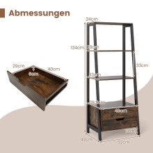 Vrijstaande ladderboekenkast, 134 cm, 4 planken, 2 lades