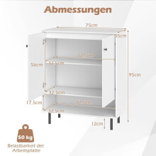 Keukenkast met verstelbare planken en 2 deuren, wit