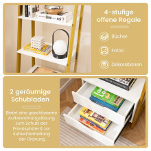 Vrijstaande ladderboekenkast, 134 cm, 4 planken, 2 lades