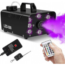 Profesionálny dymový generátor s diaľkovým ovládaním s výkonom 500 W, 8 farebnými LED efektmi a výkonom hmly 2