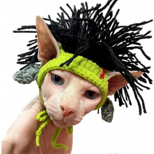 Gebreide kattenmuts met dreadlocks - Wollen muts, coole pruik, kattencosplay, hoofddeksel - Puppy Halloweenkostuum, feestaccessoires, groen - M MX