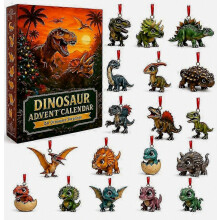 Adventný kalendár s dinosaurami 2026, 2D 24-dňová vianočná odpočítavacia sada, 24 unikátnych prehistorických z