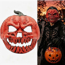 Halloween Creepy Pumpkin Head Mask, Soft Molded Full Face Cover, Scary Cosplay Gear, Adult Party Costume & Trick Or Treat Prop