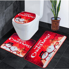 3 Piece Merry Christmas Bathroom Decor Rug Non-Slip Toilet Seat Cover and Bathroom Mat Santa Reindeer Snowman Bathroom Decor (Red)
