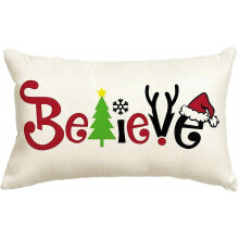 Funda de cojín navideña "Believe", 30,48 x 50,80 cm. Funda de cojín para fiestas navideñas de invierno y decoración de sofá.