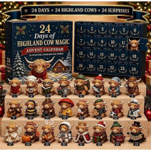 Kerstkalender met Schotse hooglandkoeien, 24 schattige mini-koeienbeeldjes, feestelijke verrassingsdoos, leuk cadeau voor op tafel
