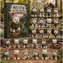 Calendrier de l'Avent Chiots de Noël, 24 mini-figurines Westie 3D, statues style aventure en forêt, cadeau interactif pour collectionner en famille