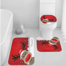 Christmas Bathroom Rug Set of 3,Cute Deer Red 3 Pieces Bath Mats Set for Bathroom, No Silp Washable Cover Floor Rug Decorations for Kitchen