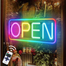 Led Open Sign, 2110 inch Neon Open Sign with Remote, Color Changing & Scrolling Modes, Adjustable Brightness and Speed RGB Open Signs