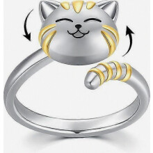 Cute Cat/Dog Spinner Ring 925 Sterling Silver Animal Cat/Dog Fidget Ring for Anxiety for Women Girls Stress Relieving Anxiety