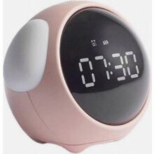 Réveil enfant rose avec veilleuse numérique à commande vocale, détection de température et fonction snooze. Rechargeable.