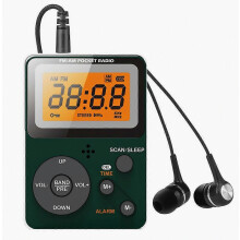 Draagbare AM/FM-radio met LCD-scherm, stereo-koptelefoonaansluiting, slaaptimer en wekker voor buitenactiviteiten, reizen en kamperen.