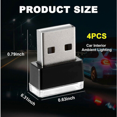 4 PCS USB LED Car Interior Atmosphere Lamp, Portable Mini LED Night Light, Plug-in USB Interface Trunk Ambient Lighting Kits(Red) 1