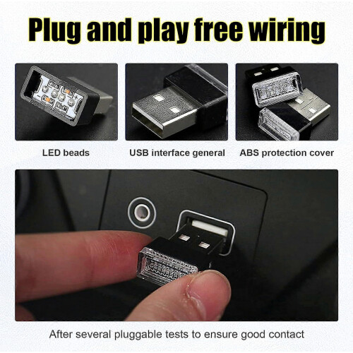 4 PCS USB LED Car Interior Atmosphere Lamp, Portable Mini LED Night Light, Plug-in USB Interface Trunk Ambient Lighting Kits(Red) 2