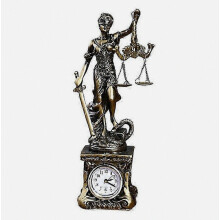 Goddess of Justice Statue with Clock, 10 Inch Lady Justice Statue, Resin Figurine Sculpture, Scale of Justice Ornament, Lawyer Office Home D