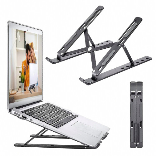 Laptop Stand,Height Adjustable Heat Dissipation Desktop Stand,Foldable Anti-Slip Computer Holder Silve