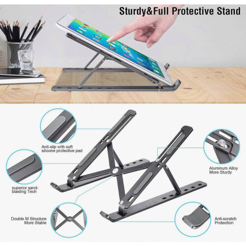 Laptop Stand,Height Adjustable Heat Dissipation Desktop Stand,Foldable Anti-Slip Computer Holder Silve 1
