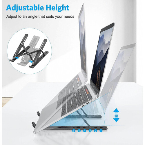 Laptop Stand,Height Adjustable Heat Dissipation Desktop Stand,Foldable Anti-Slip Computer Holder Silve 2