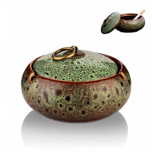 Ashtray with Lids, Ceramic Ash tray for Cigarette, Windproof Ashtray for Outdoor Indoor Use, Vintage Ashtray for Home