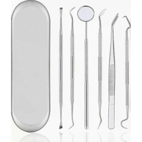 6-osainen hammashoitosetti, hammaslääkärin instrumentit, hammashoitoaterimet, hammaspeili
