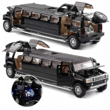 1:32 Scale Alloy Hummer Limousine Diecast Model Car Pull Back Flashing Lights Musical Toy High Simulation Kids Vehicle