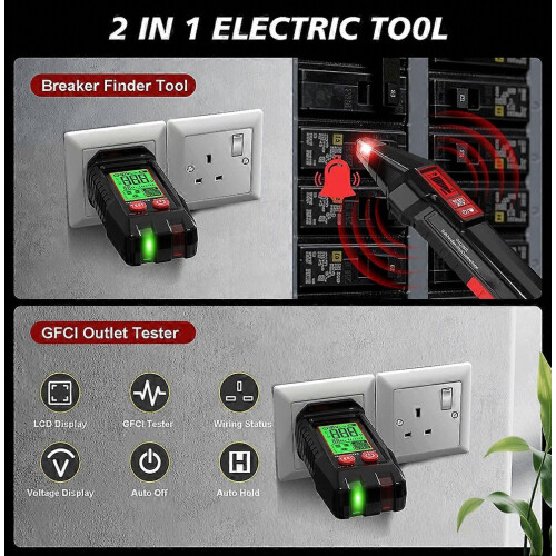 Automatic Circuit Breaker Finder Fuse Socket Tester GFCI Outlet Tester LCD Digital Display Circuit Tracing Tool EU Plug 1