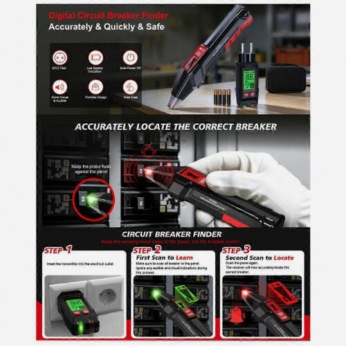 Automatic Circuit Breaker Finder Fuse Socket Tester GFCI Outlet Tester LCD Digital Display Circuit Tracing Tool EU Plug 2