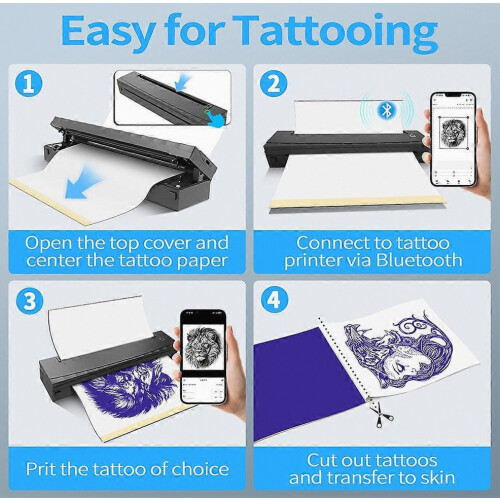 Draadloze tattoo-stencilprinter, draagbare Bluetooth-tattooprinter, compatibel met smartphone en tablet, ideaal voor beginners. 2