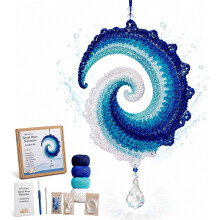 Ocean Wave Crochet Wind Spinner DIY Kit, Complete Coastal Hanging Crochet Craft Set with Yarn Hook Crystal Pendant Beads for Window Sunroom