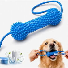 Juguete masticable dental 2 en 1 para perros, juguete de goma duradera para la limpieza dental de perros que mastican con fuerza, juguete interactivo