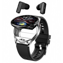 TKdaddy T97 2-in-1 smartwatch met draadloze oordopjes, Bluetooth-compatibel, gezondheidsmonitoring, sportfunctie, waterdicht, zilverkleurig