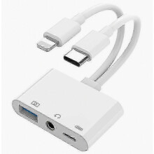 2-in-1 Type-C + Lightning to USB-A + 3.5mm Audio Splitter Hub OTG Adapter with Lightning Charging Port 2026