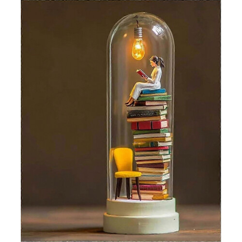 Reader Night Light Miniature Book Lover Lamp With LED Light Reading Figurine Tiny Bookshelf Library Statue Model E Gift 1