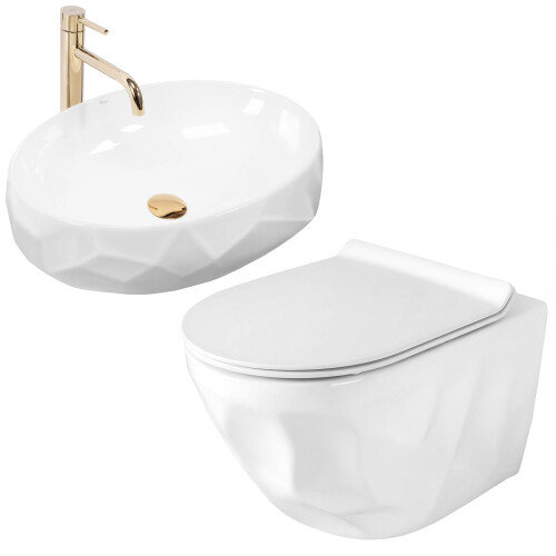 Σετ Κρεμαστή Λεκάνη Wc Rea Gustavo Rimless + Επιτραπέζιος Νιπτήρας Maya