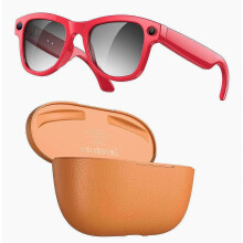 M02 Ultra AI Smart Glasses 8MP Camera, Photochromic Lenses with Charging Case - red brown Pro