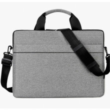 Waterdichte laptophoes met handvat en groot accessoirevak voor laptop of monitor.