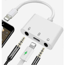 Lightning to Microphone Adapter with 3.5mm TRRS Jack, Plug and Play Fast Charging 2.4A for Live Streaming, Compatible with iOS Devices