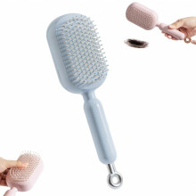 Cepillo de pelo retráctil autolimpiable con cerdas antiestáticas para mujer, ideal para viajes (azul)
